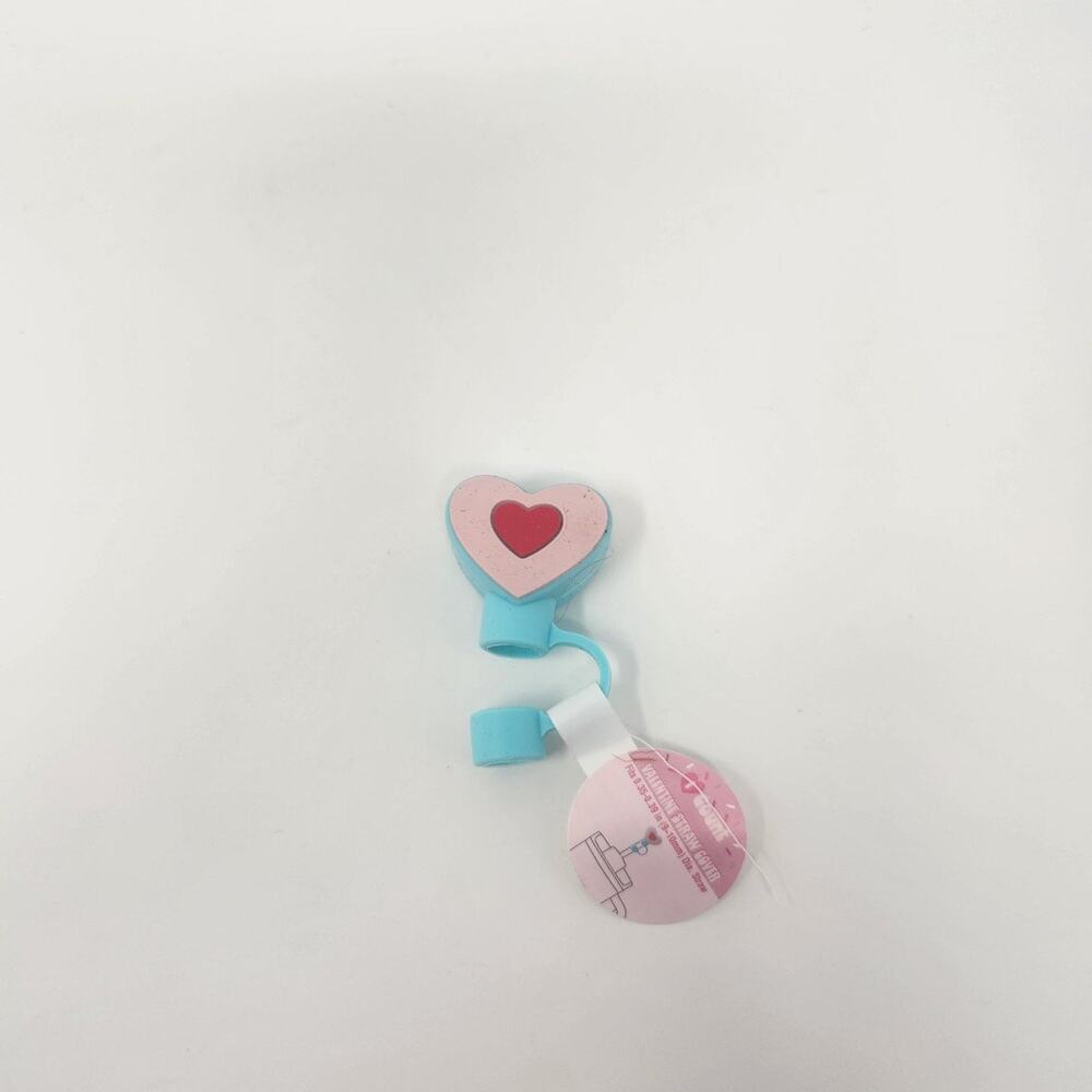 Blue Pink Red Heart Shaped Straw Topper Cover